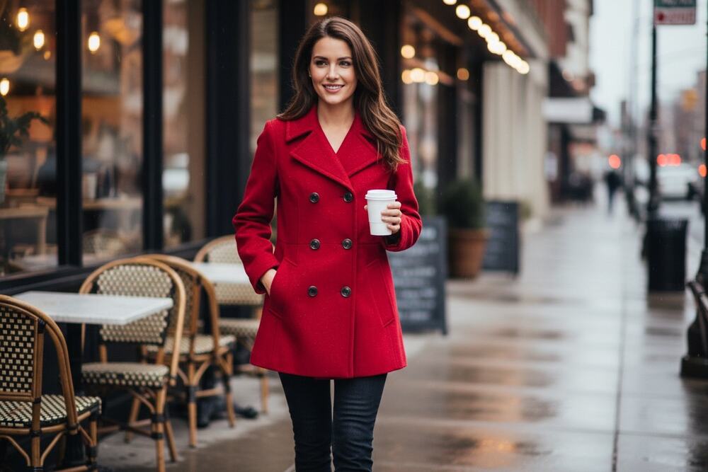 Michael Kors Red Wool Blend Double Breasted Pea Coat | Women's Size M